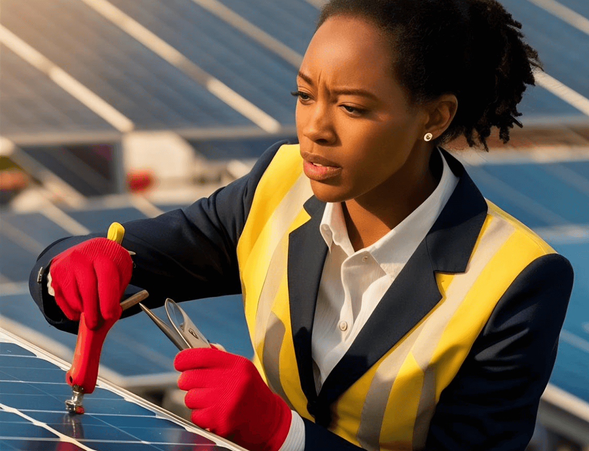 An engineer working on solar panels