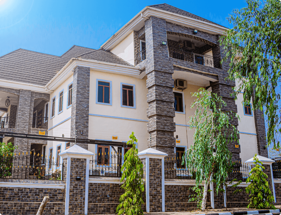 A house with trees in front of it