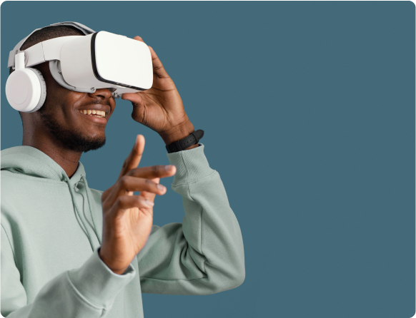 A man wearing a virtual reality headset