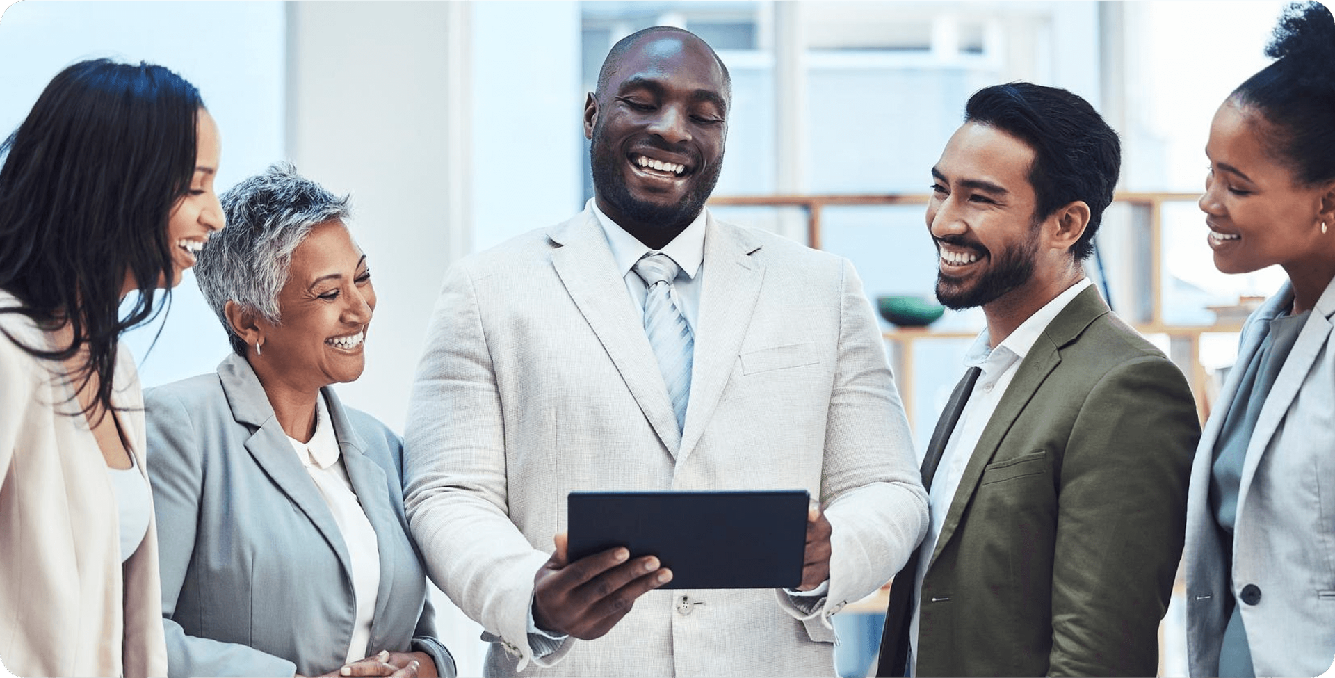A group of people smiling